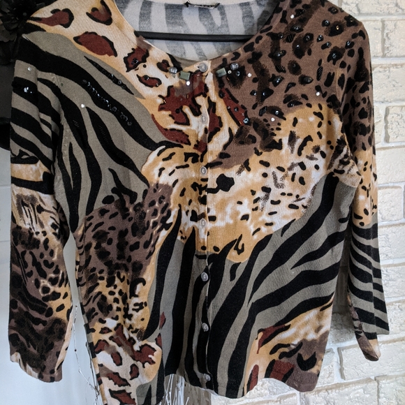 Astrid animal print cardigan with beading. Sm - Picture 1 of 3